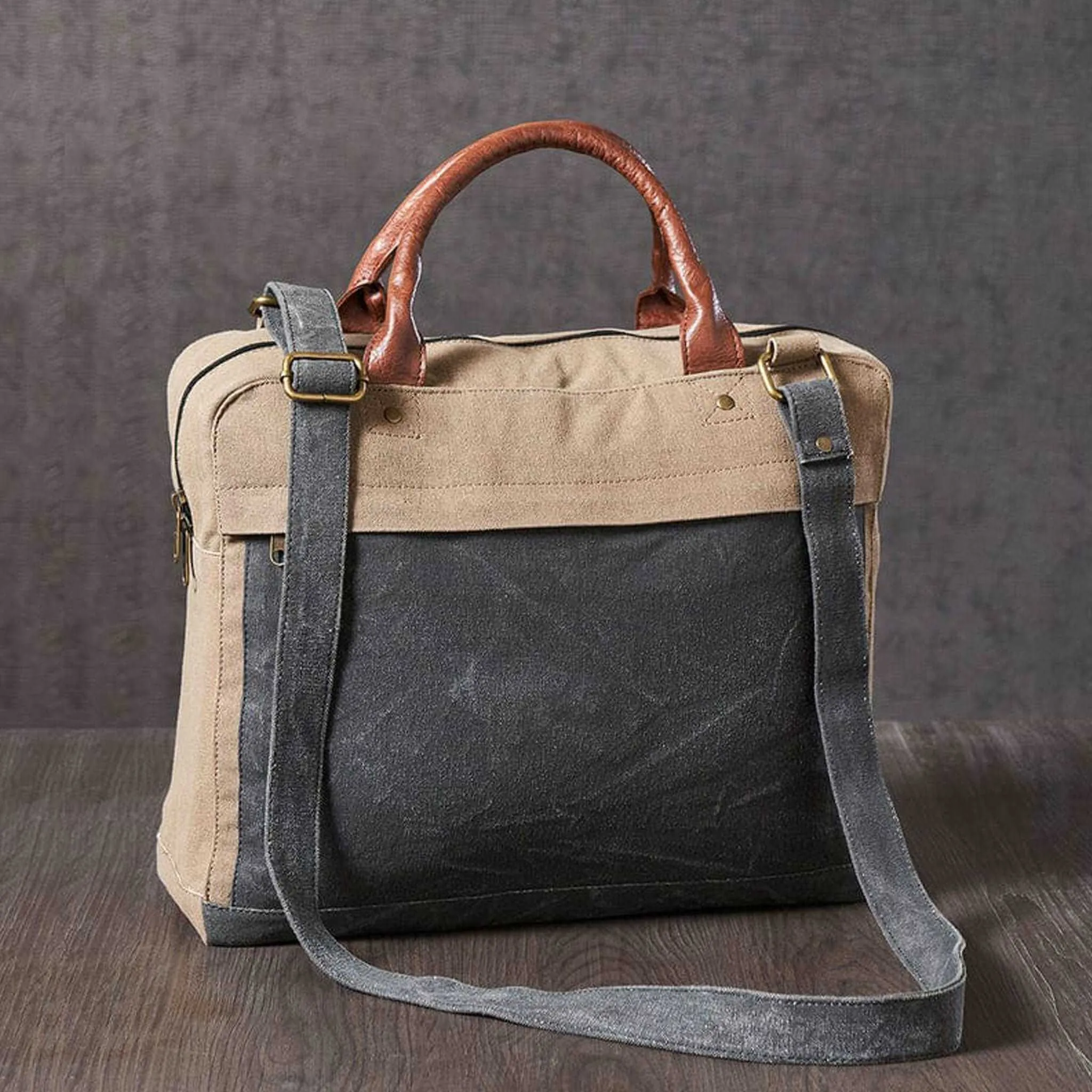 Mona B - Brown 100% Cotton Canvas Messenger Crossbody Laptop Bag for Upto 14" Laptop/Mac Book/Tablet with Stylish Design for Men and Women