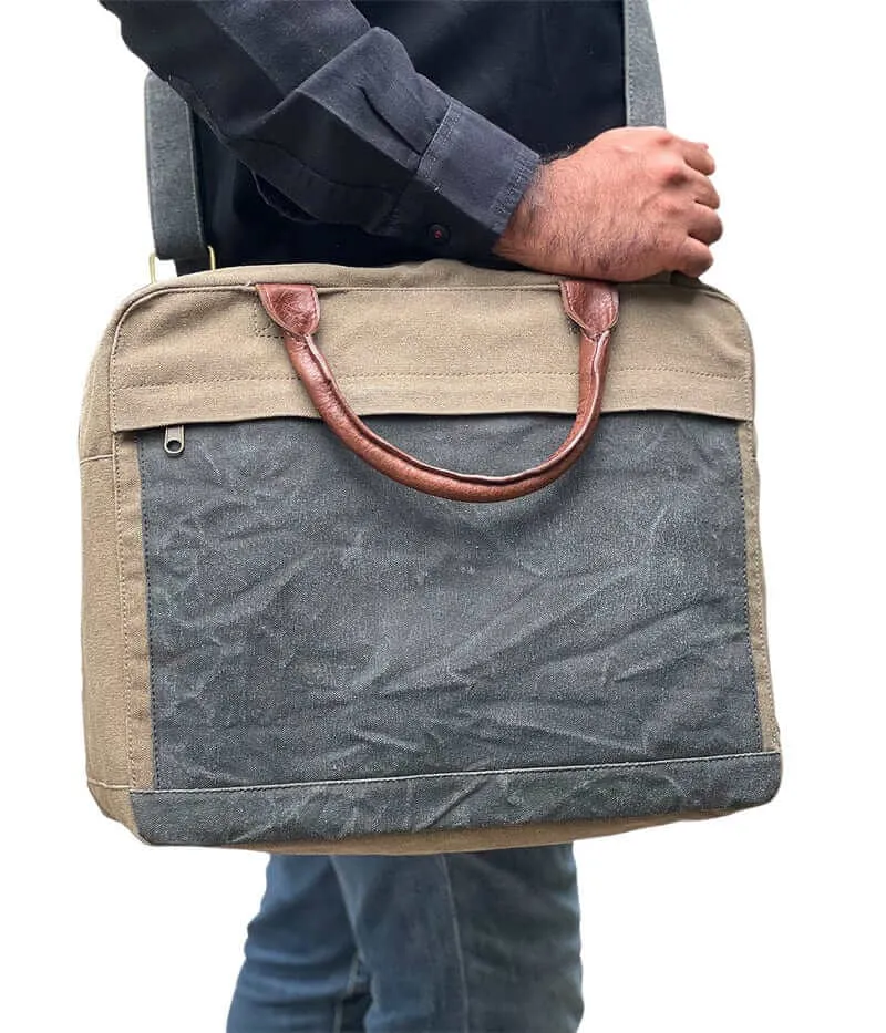 Mona B - Brown 100% Cotton Canvas Messenger Crossbody Laptop Bag for Upto 14" Laptop/Mac Book/Tablet with Stylish Design for Men and Women