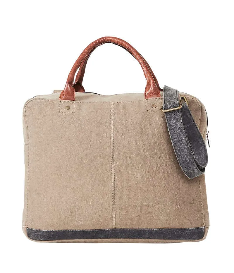 Mona B - Brown 100% Cotton Canvas Messenger Crossbody Laptop Bag for Upto 14" Laptop/Mac Book/Tablet with Stylish Design for Men and Women