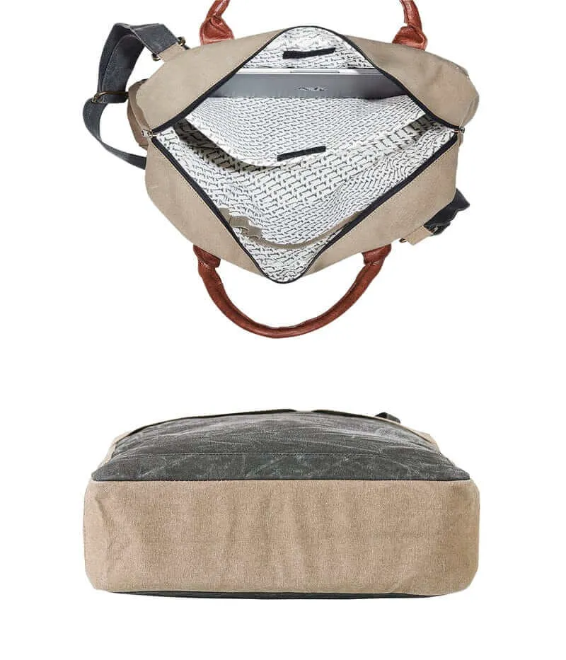 Mona B - Brown 100% Cotton Canvas Messenger Crossbody Laptop Bag for Upto 14" Laptop/Mac Book/Tablet with Stylish Design for Men and Women