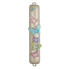 Pink Mezuzah Case with Butterflies