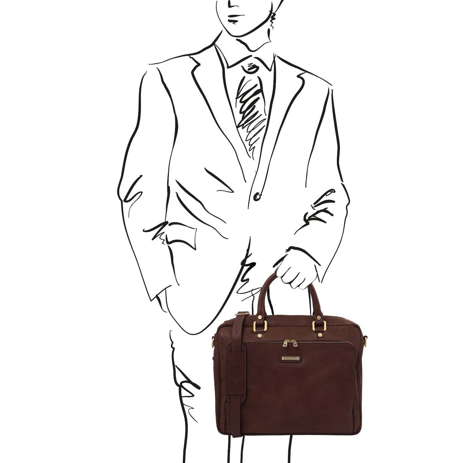 Pisa - Matte leather laptop briefcase with front pocket | TL142427