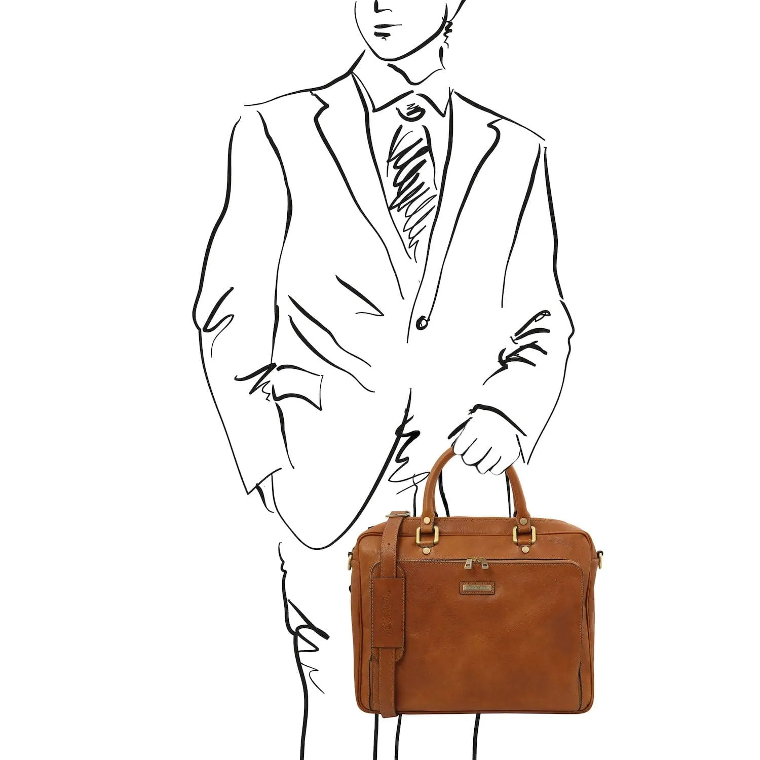 Pisa - Matte leather laptop briefcase with front pocket | TL142427