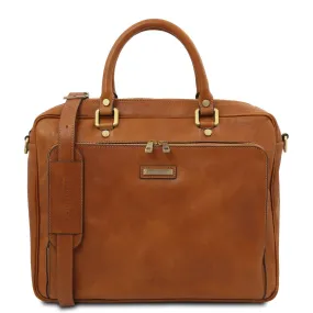 Pisa - Matte leather laptop briefcase with front pocket | TL142427