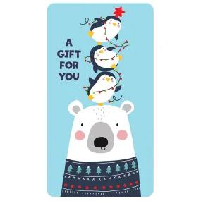 Polar Bear With Three Penguins Christmas Card Money Holder