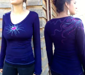 Purple Moonbeams Red Raglan Long Sleeve Batik Top by Batikwalla