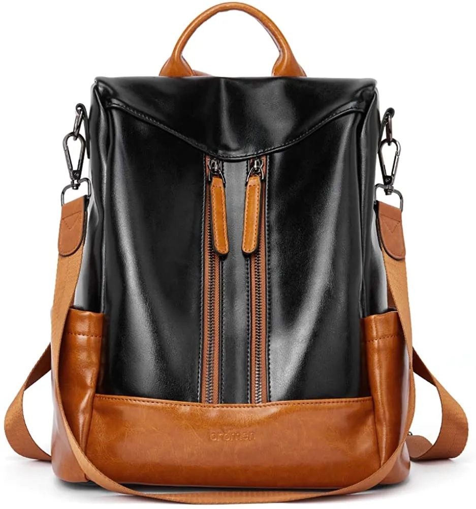 Purse Leather Brush-off Vintage Brown Anti-theft Travel Backpack