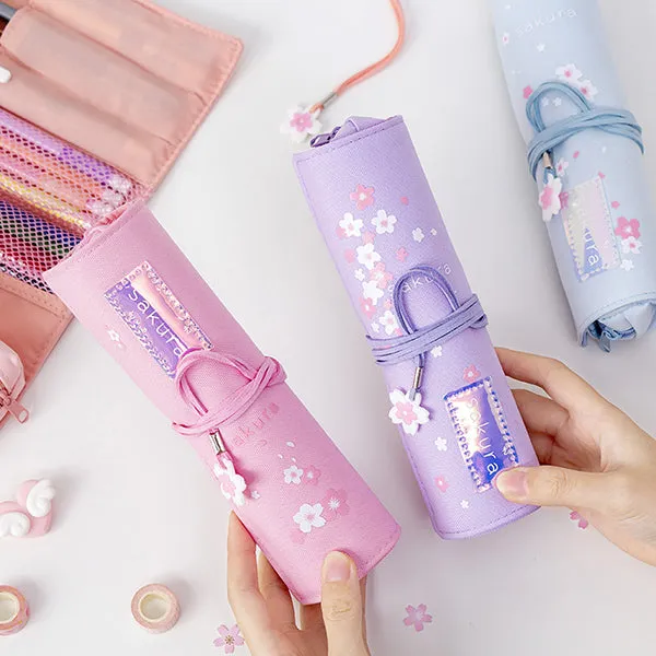 Sakura Holographic Canvas Roll Up Pencil Case