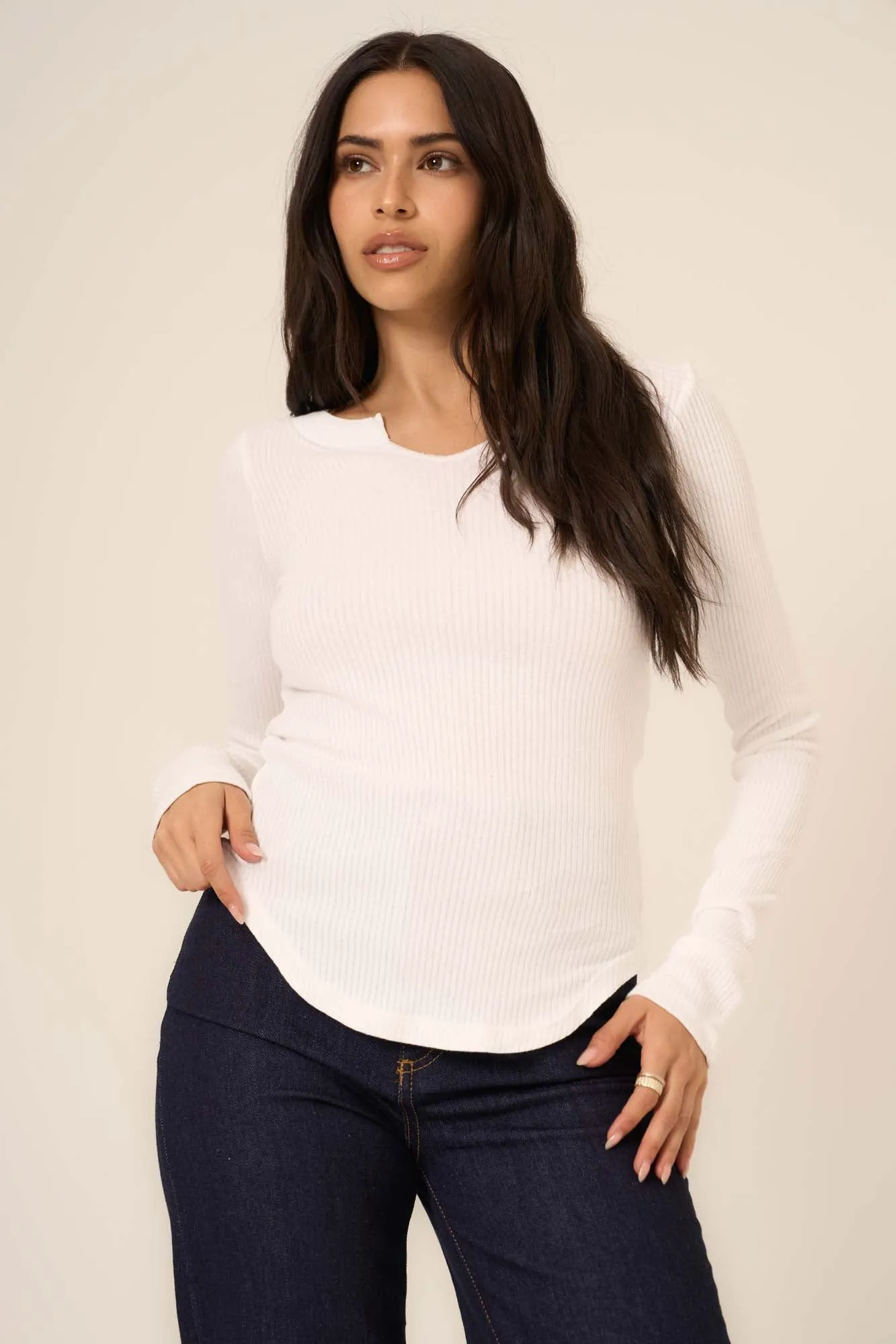 The Comeback Notch Neck Long Sleeve - White