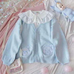 Tiny Bear  Sweater Top Set with Optional Lace Undershirt Kawaii Academia Y2K Cottagecore Coquette Fairycore Dollette Princesscore