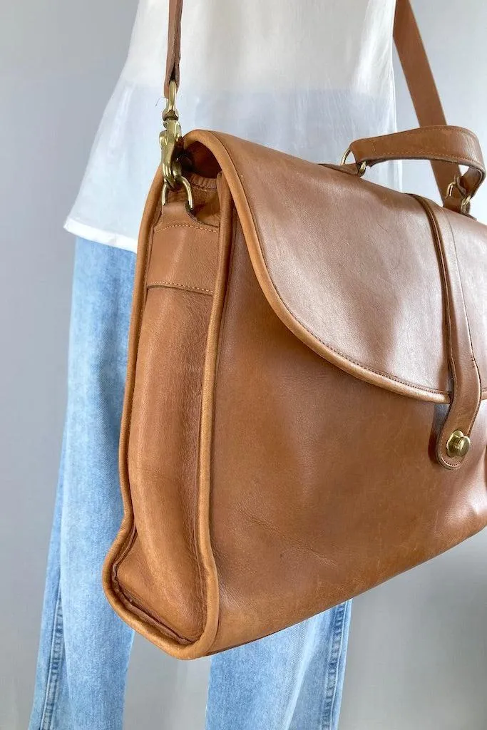 Vintage Tan Leather Coach Messenger Bag