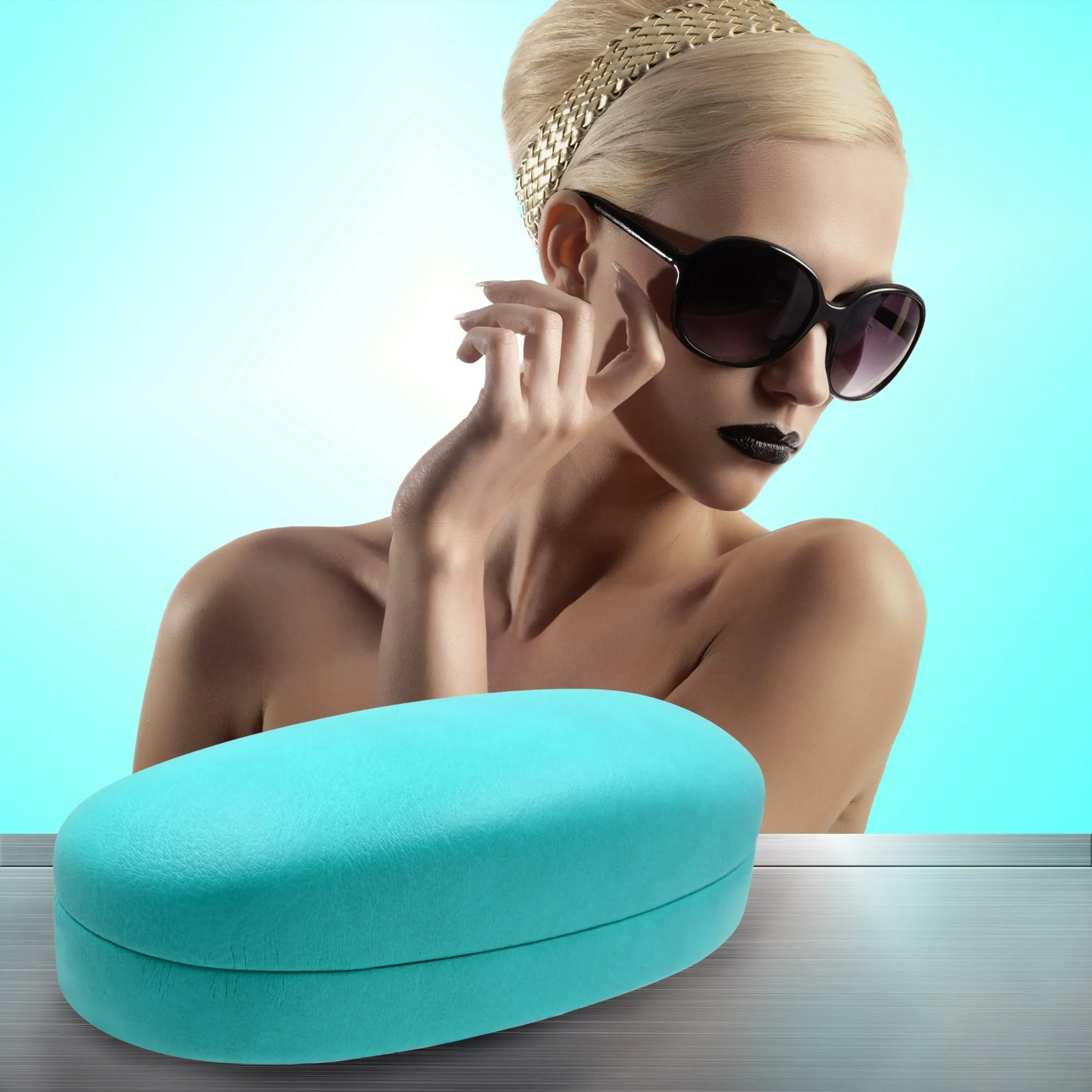 Women Turquoise Medium Sunglasses cases / Large Eyeglasses case with Pouch & Cloth (AS113 Turquoise)