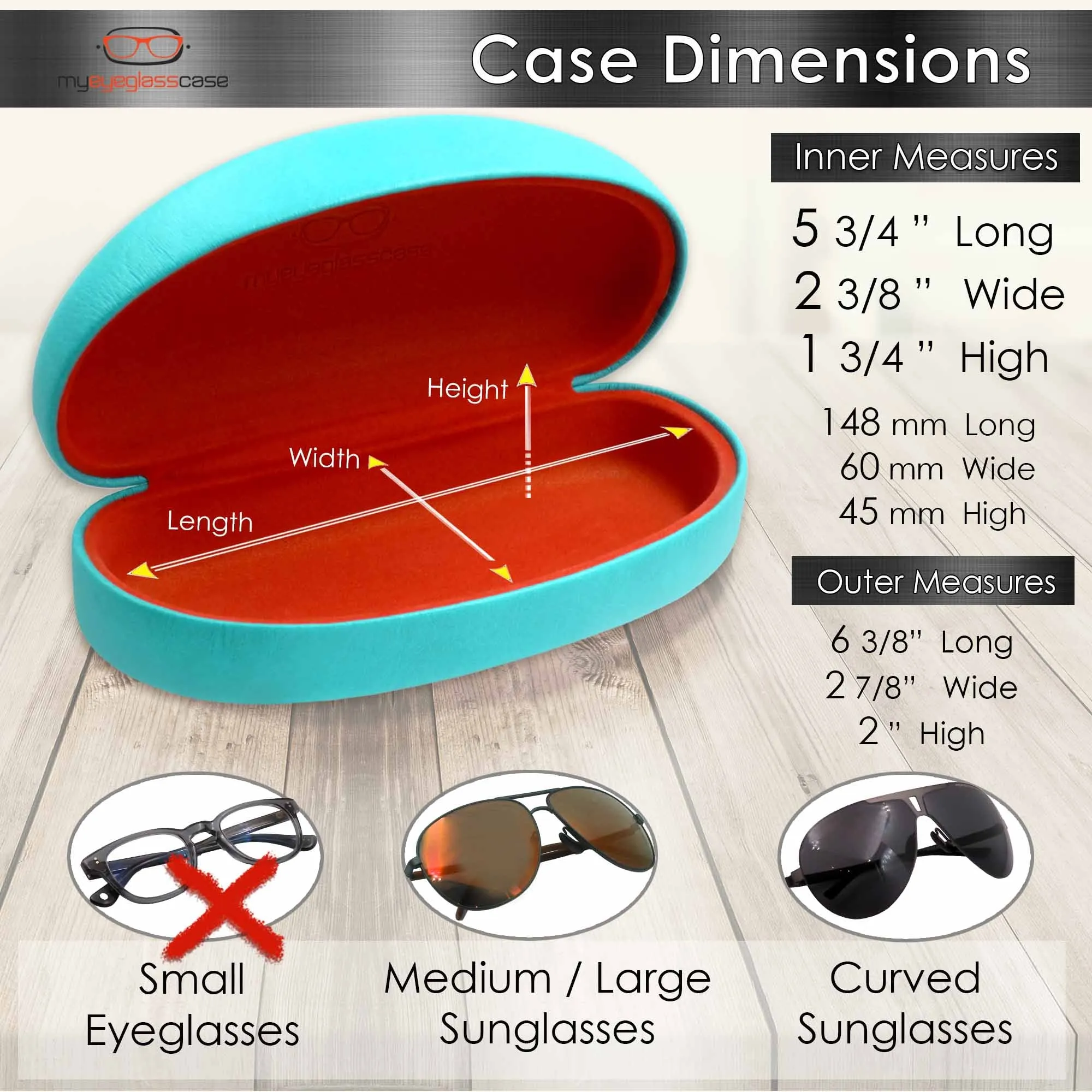 Women Turquoise Medium Sunglasses cases / Large Eyeglasses case with Pouch & Cloth (AS113 Turquoise)